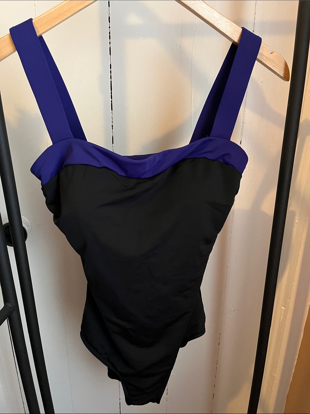 INC International Concepts Black Swimsuit with Purple Accents